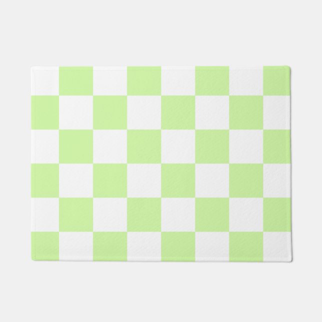 Pastel Green Checkered Gingham Pattern Doormat (Front)
