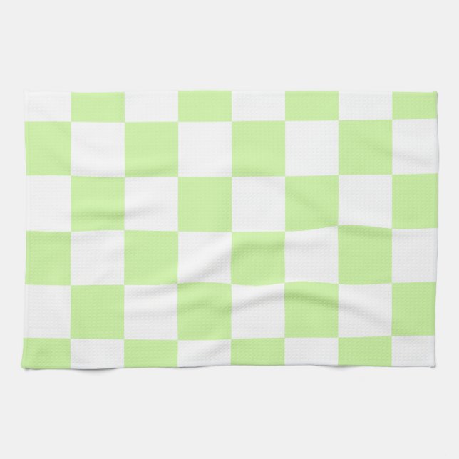 Pastel Green Checkered Gingham Pattern Kitchen Towel (Horizontal)