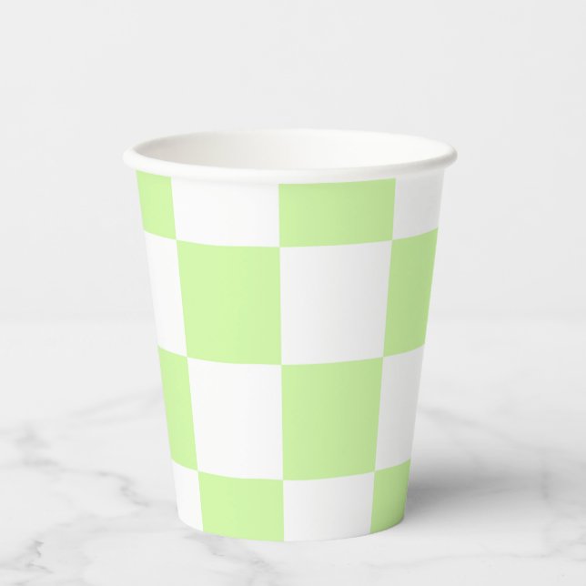 Pastel Green Checkered Gingham Pattern Paper Cups (Front)