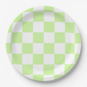 Pastel Green Checkered Gingham Pattern Paper Plates