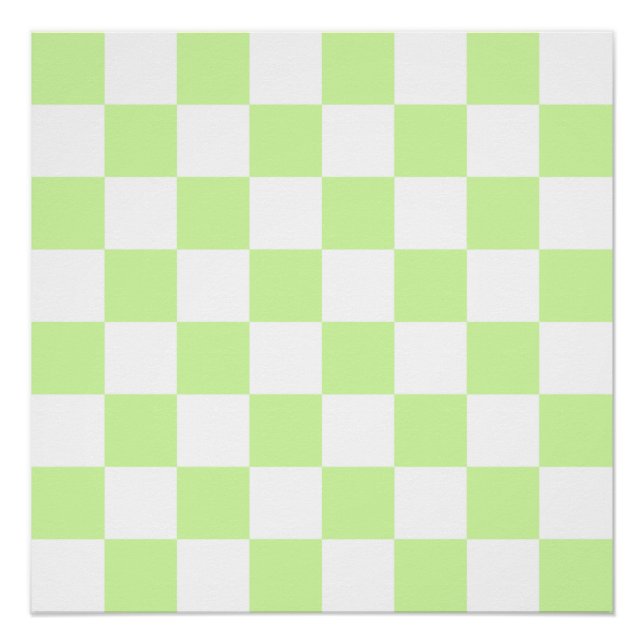 Pastel Green Checkered Gingham Pattern Poster (Front)
