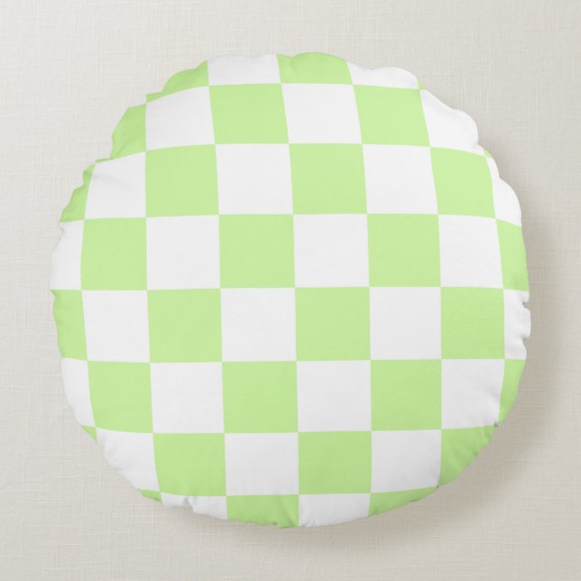 Pastel Green Checkered Gingham Pattern Round Pillow (Front)
