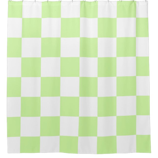 Pastel Green Checkered Gingham Pattern Shower Curtain (Front)