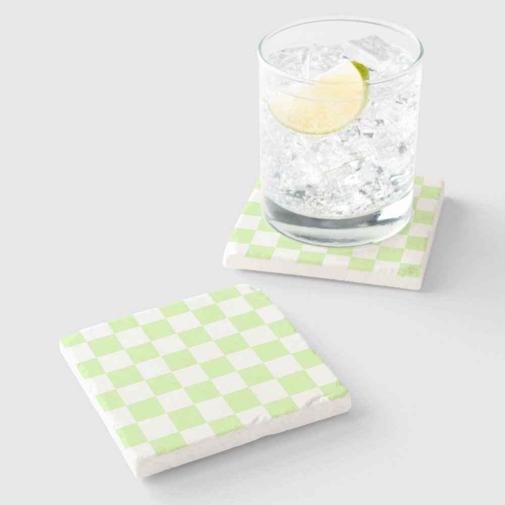 Disover Pastel Green Checkered Gingham Pattern Stone Coaster