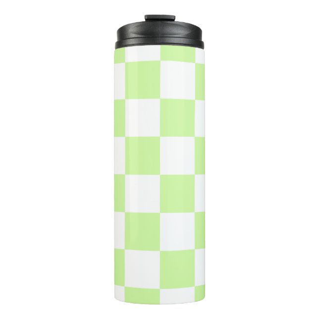 Pastel Green Checkered Gingham Pattern Thermal Tumbler (Front)