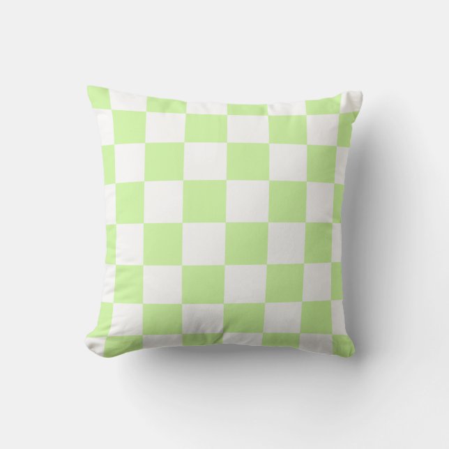 Pastel Green Checkered Gingham Pattern Throw Pillow (Front)