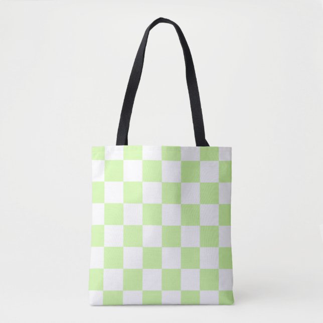 Pastel Green Checkered Gingham Pattern Tote Bag (Front)