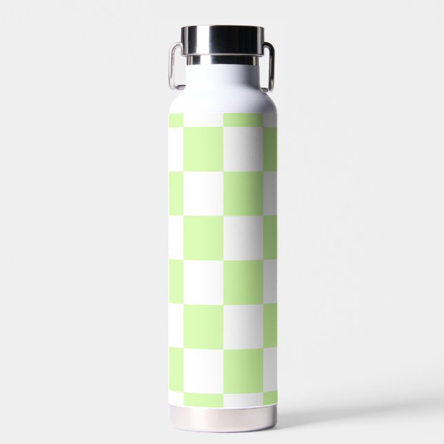 Pastel Green Checkered Gingham Pattern Water Bottle (Front)