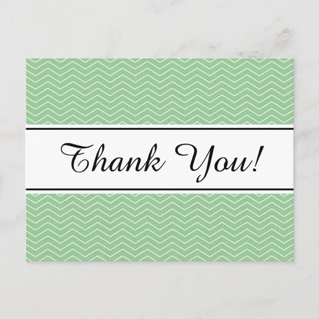 Pastel green chevron pattern thank you postcard | Zazzle