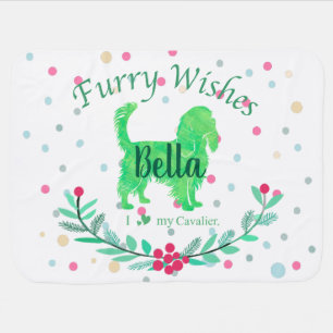 Pastel Green Christmas - Cavalier Custom Name Baby Blanket