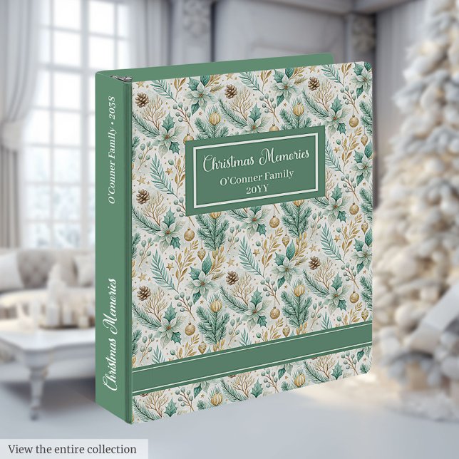 Pastel Green Christmas Flowers Luxe Planner Binder (Pastel Green Christmas Flowers Luxe Planner Binder)