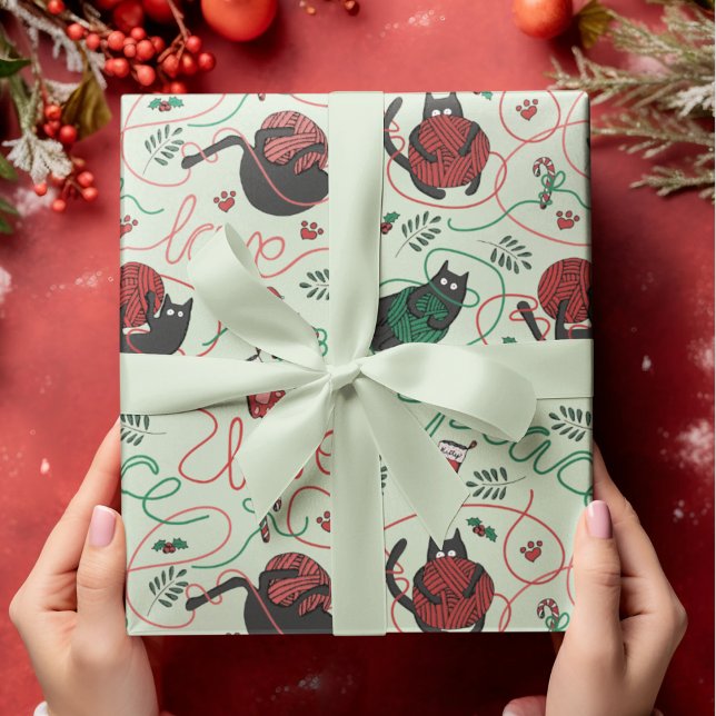 Pastel Green Christmas Peace and Love Yarn Kitties Wrapping Paper (Cute pastel green Christmas wrapping paper for Kitty Lovers. Kittens spell out PEACE and LOVE.)