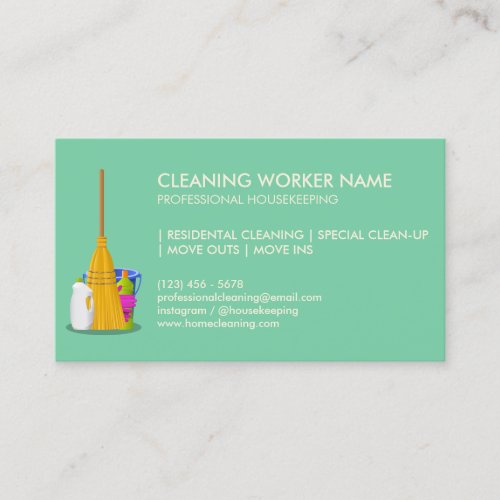 Pastel Green Clean Service Housekeeper Janitorial Business Card
