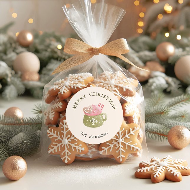 Pastel Green Cocoa Mug Merry Christmas Classic Round Sticker (Creator Uploaded)