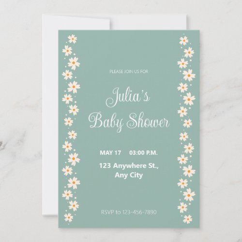 Pastel Green Daisies Girl Baby Shower  Invitation