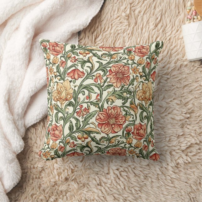 Pastel green dusty pink Art nouveau William Morris Throw Pillow