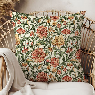 Pastel green dusty pink Art nouveau William Morris Throw Pillow