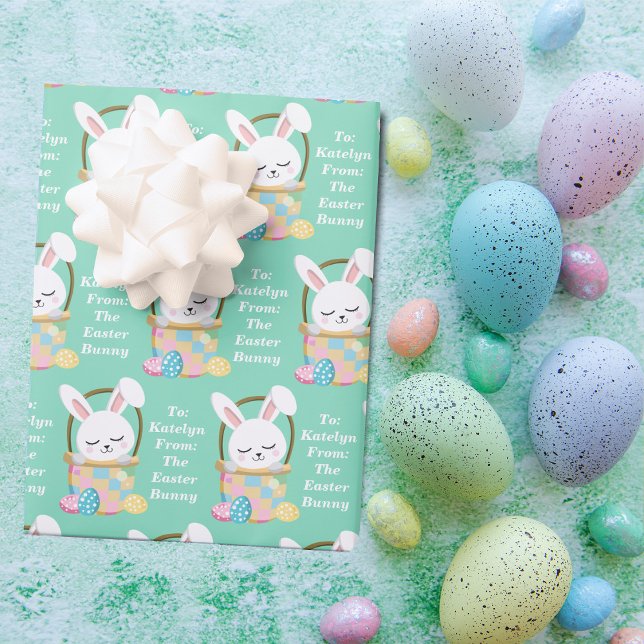 Pastel Green Easter Bunny Personalized Children's Wrapping Paper Sheets (Creator Uploaded)