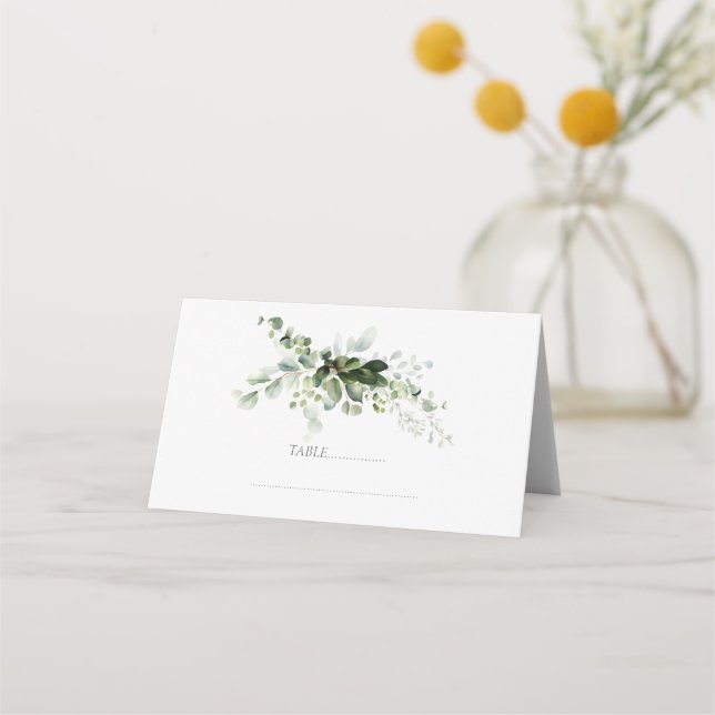 Pastel Green Eucalyptus Foliage Elegance Wedding Place Card (Front)