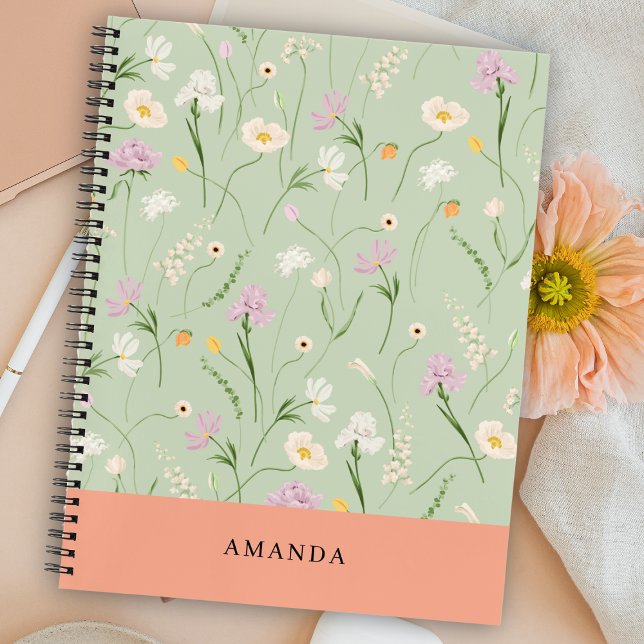 Pastel Green Floral Grace Cute Stylish Trendy Notebook (Creator Uploaded)