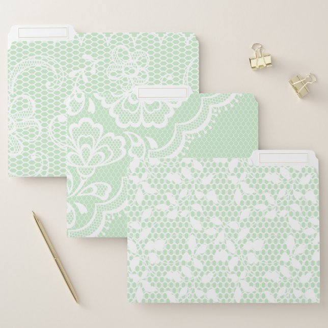 PASTEL GREEN FLORAL LACE LOOK PATTERNS  FILE FOLDER (Set)