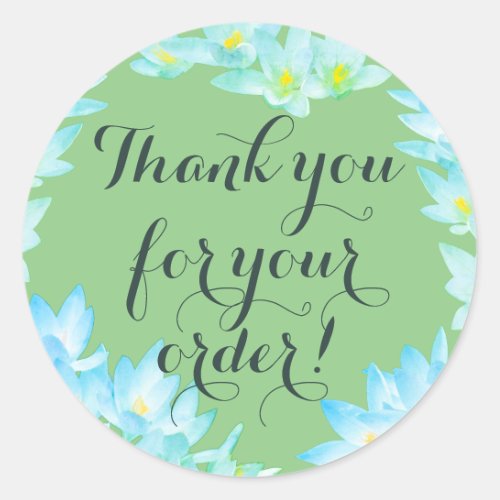 Pastel Green Flower Frame Romantic Cute Thank You Classic Round Sticker