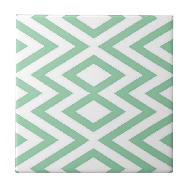Pastel green geometric pattern ceramic tile (Front)