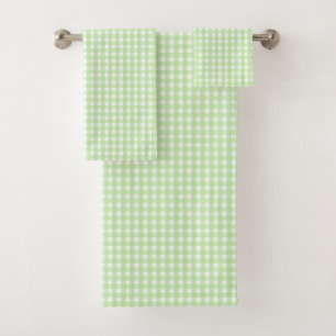 Pastel Green Gingham Pattern Bath Towel Set