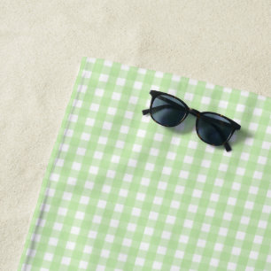 Pastel Green Gingham Pattern Beach Towel