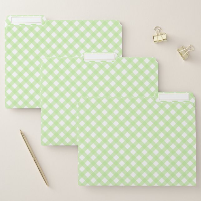 Pastel Green Gingham Pattern File Folder (Set)