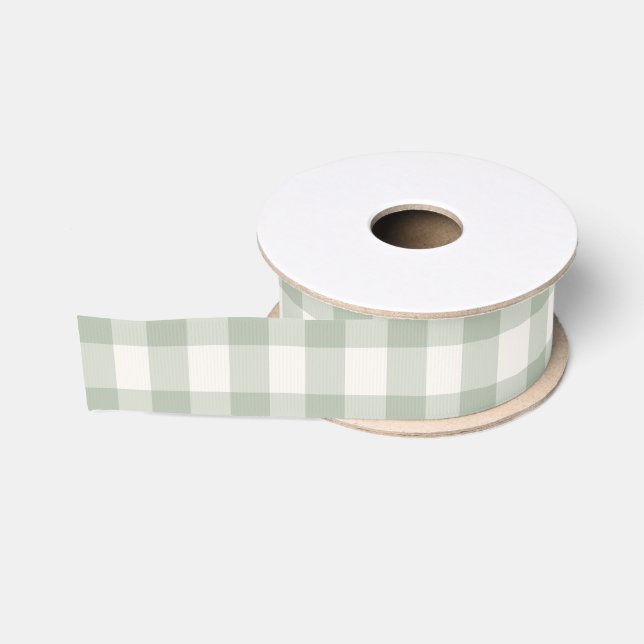 Pastel green gingham pattern grosgrain ribbon (Spool)