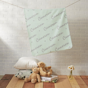 Pastel Green Grey Names Repeating Baby Blanket