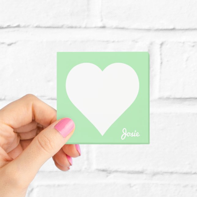 Pastel Green Heart Sticky Notes with Name (Creator Uploaded)