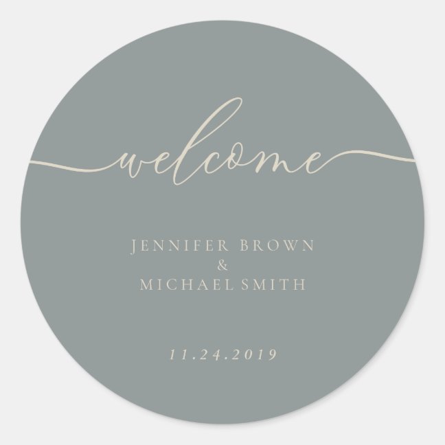 Pastel Green Ivory Signature Calligraphy Welcome Classic Round Sticker