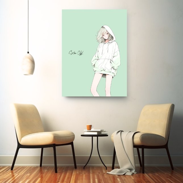 Pastel Green JK Art Panel | Sushi Musume Generativ Canvas Print (Creator Uploaded)