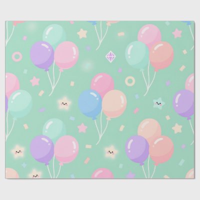 Pastel Green Kids Birthday Wrapping Paper