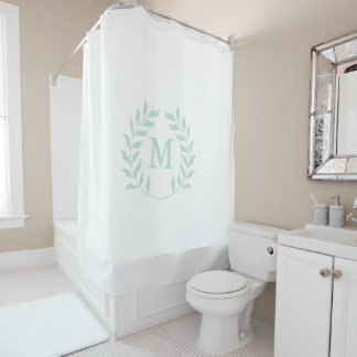 Pastel Green Laurel Garland Wreath Monogram Shower Curtain