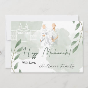 Pastel green leaves with Hajj Mubarak message Note Card