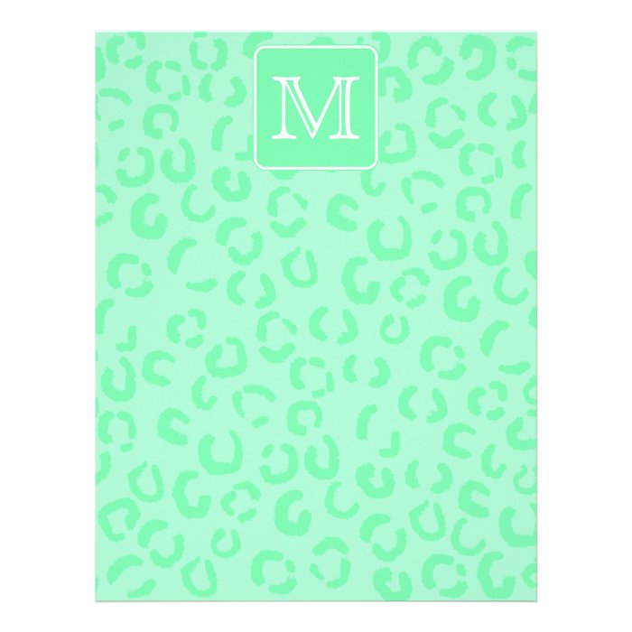 Pastel Green Leopard Print Custom Monogram. Customized Letterhead