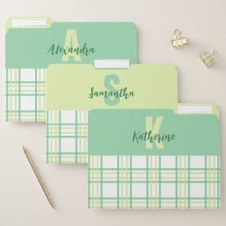 Pastel Green Lime Plaid Monogram File Folder