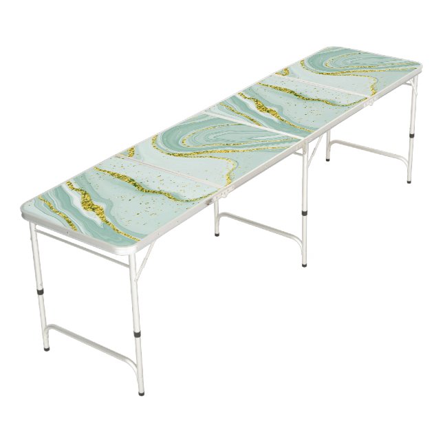 Pastel green liquid marble background beer pong table (Angled)