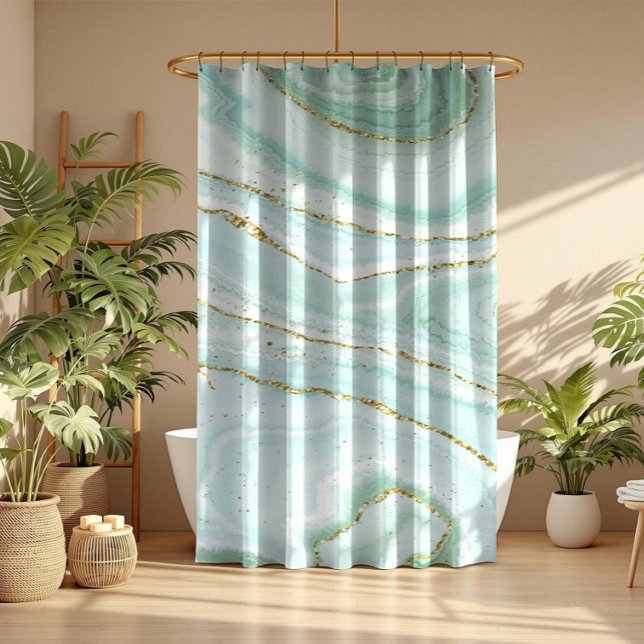 Pastel green liquid marble background shower curtain (Creator Uploaded)