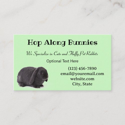 Pastel Green Mini Lop Bunny Rabbit Breeder Business Card