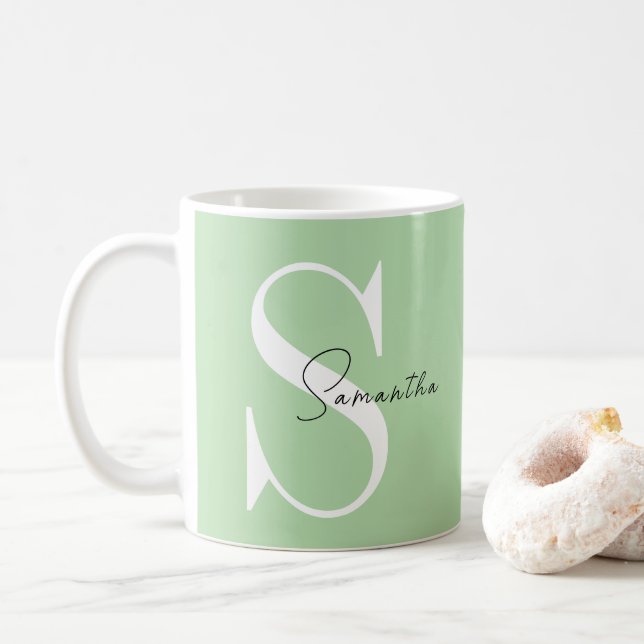 Pastel Green Monogram Classic Mug – Personalized (With Donut)