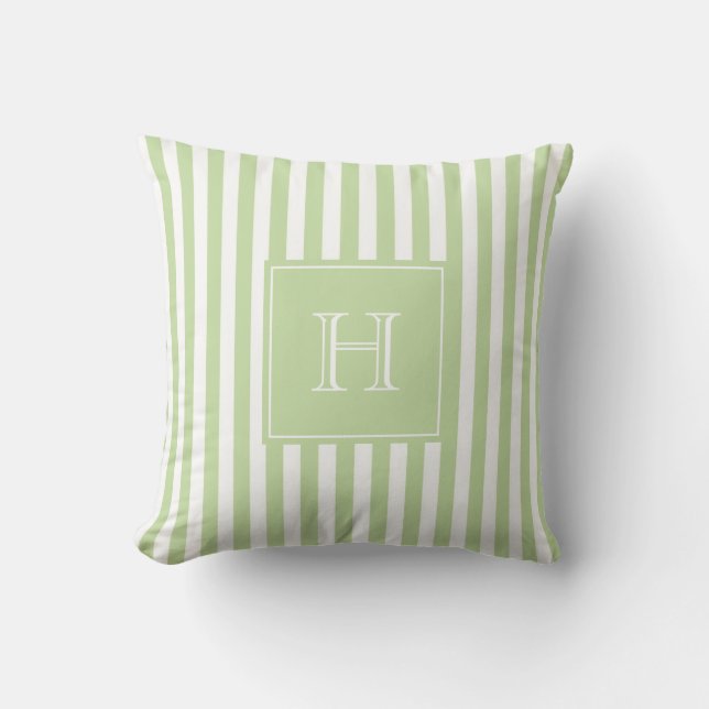 Pastel Green Monogram Stripe Preppy & Chic Spring  Throw Pillow (Front)