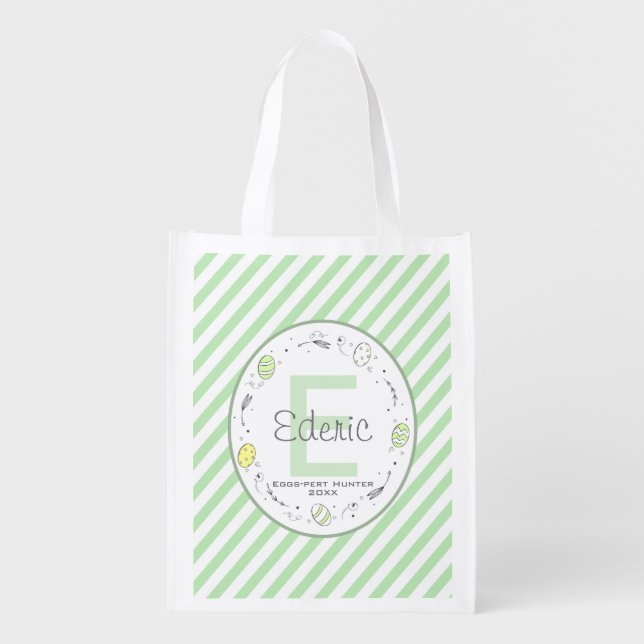 Pastel Green Monogrammed Easter Egg Hunt Tote Bag (Front)