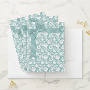 PASTEL GREEN ORNATE FLOURISHES & RIBBON POCKET FOLDER