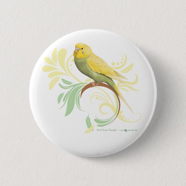 Pastel Green Parakeet Pinback Button (Front)