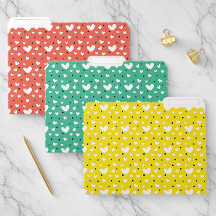 PASTEL GREEN PEACH YELLOW WITH WHITE HEARTS FILE FOLDER