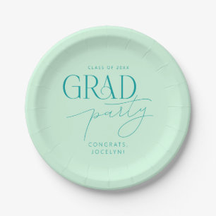 Pastel Green Personalized Minimalist Grad Party Paper Plates